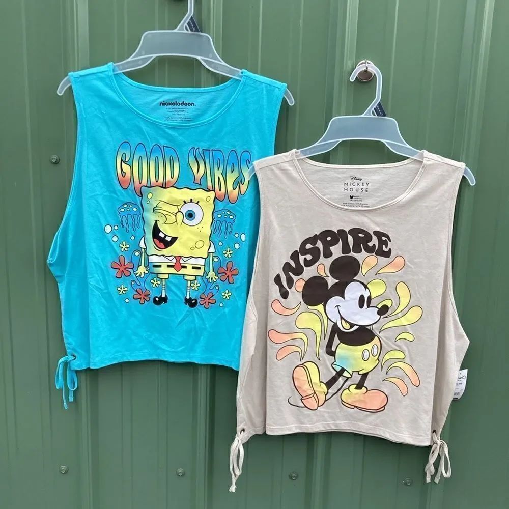Women’s Juniors SpongeBob Tweety & Mickey Side Tie Knit Tank Tops 2-Pack Size 3X